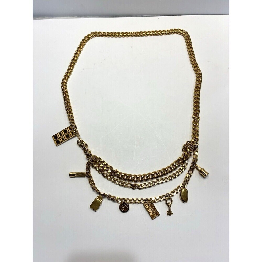 Vintage Elisabeth Arden Womens Red Door Charm Chain Belt Gold Tone 80's - Picture 2 of 8